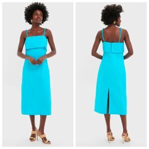 Hyacinth House Tuckernuck Azura Turquoise Linen Midi Dress Beaded Straps XL